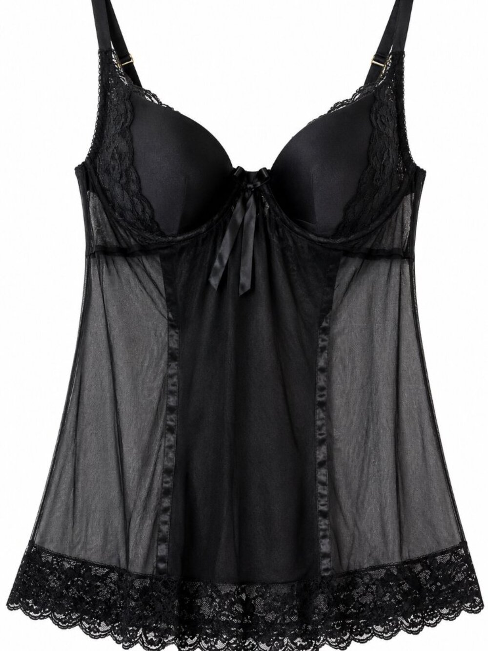 Cacique Black Lace & Mesh Babydoll Lingerie – Size 26/28